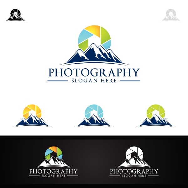 mountain camera photography logo ikon vektor