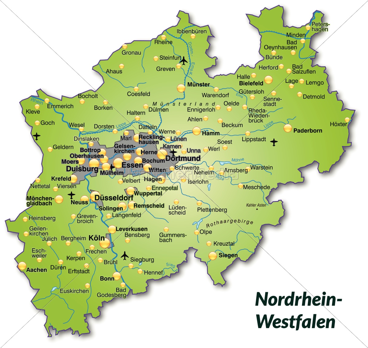 kort over nordrhein-westfalen som et oversigtskort i - Royalty Free