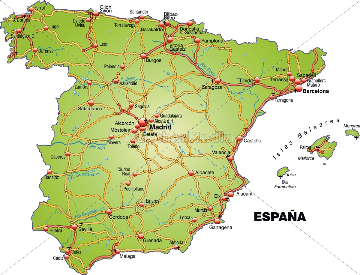 Kort Over Spanien kort over spanien med transport  Stockphoto   #10639587  Kort Over Spanien
