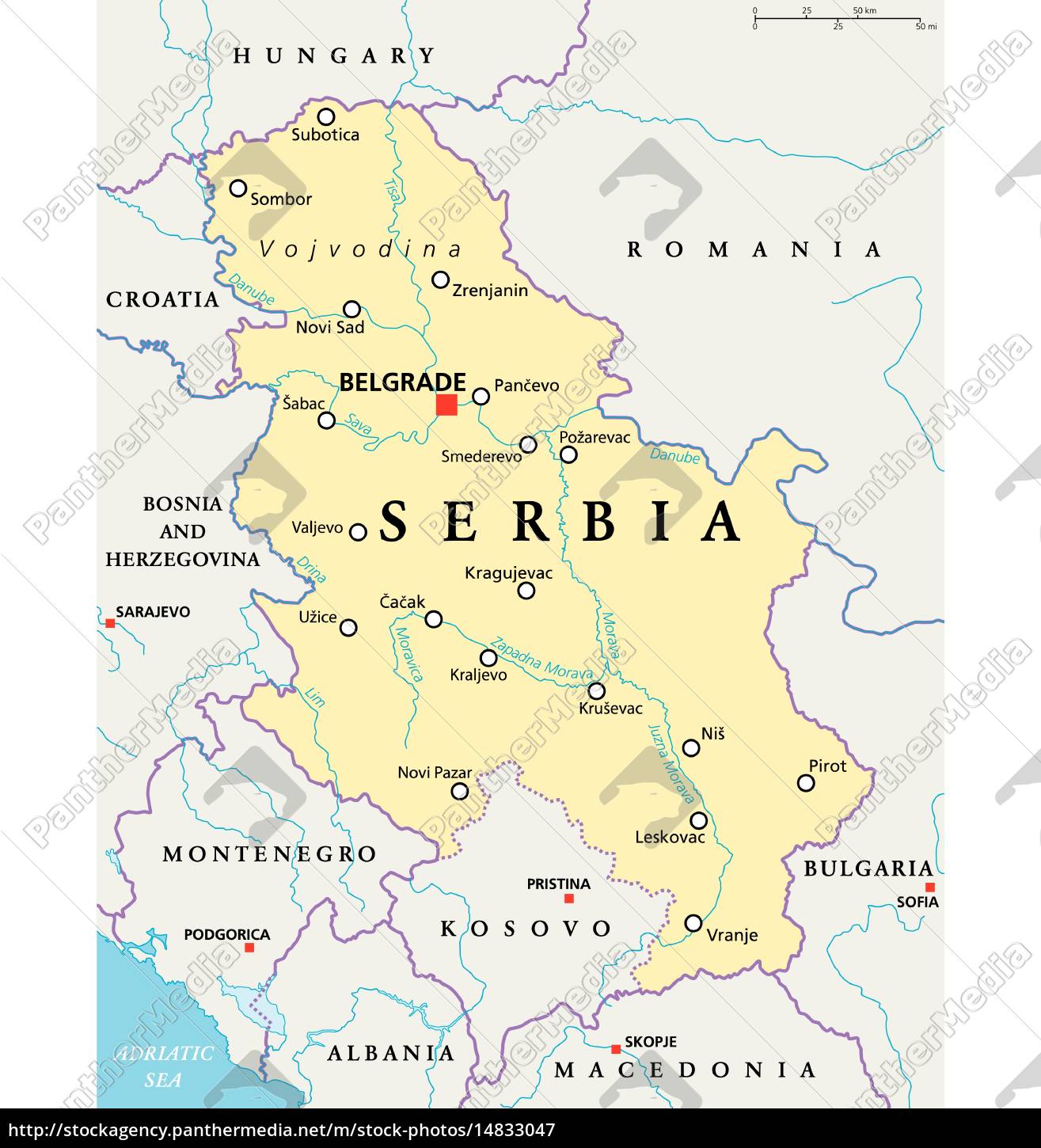 Kort Serbien serbien politisk kort   Stockphoto   #14833047   PantherMedia  Kort Serbien